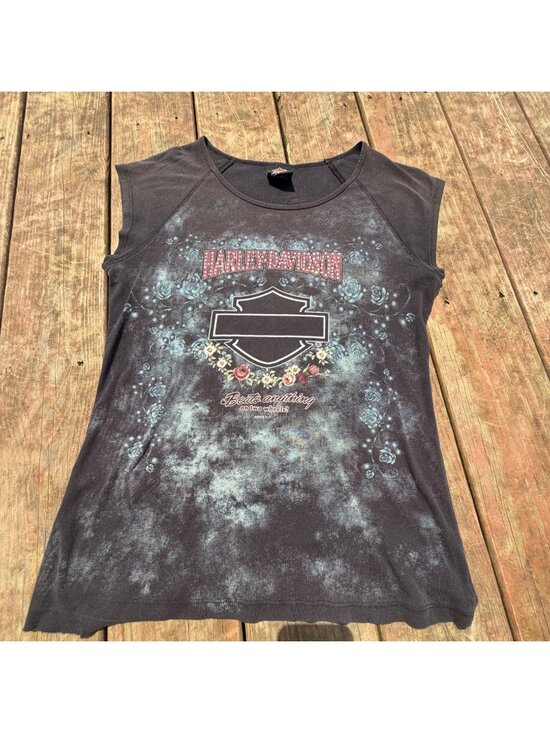 Harley-Davidson Tops - Y2K Harley-Davidson Womens Sleeveless Shirt Floral Graphic